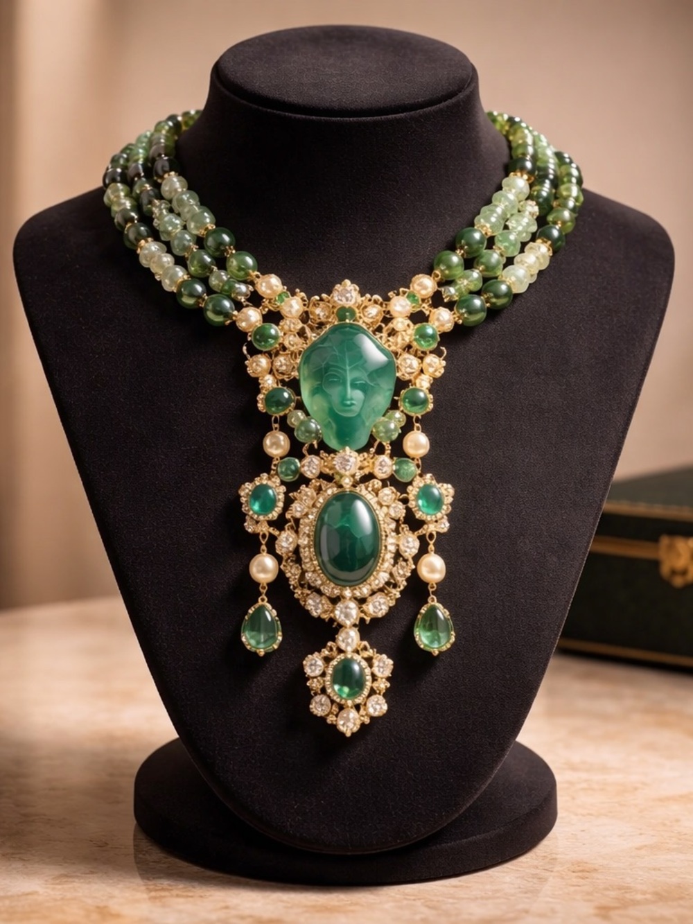Luxurious Catwalk Jon Jade and Gold Beaded Necklace